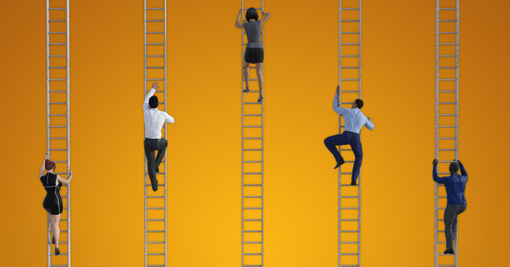 people climbing ladders