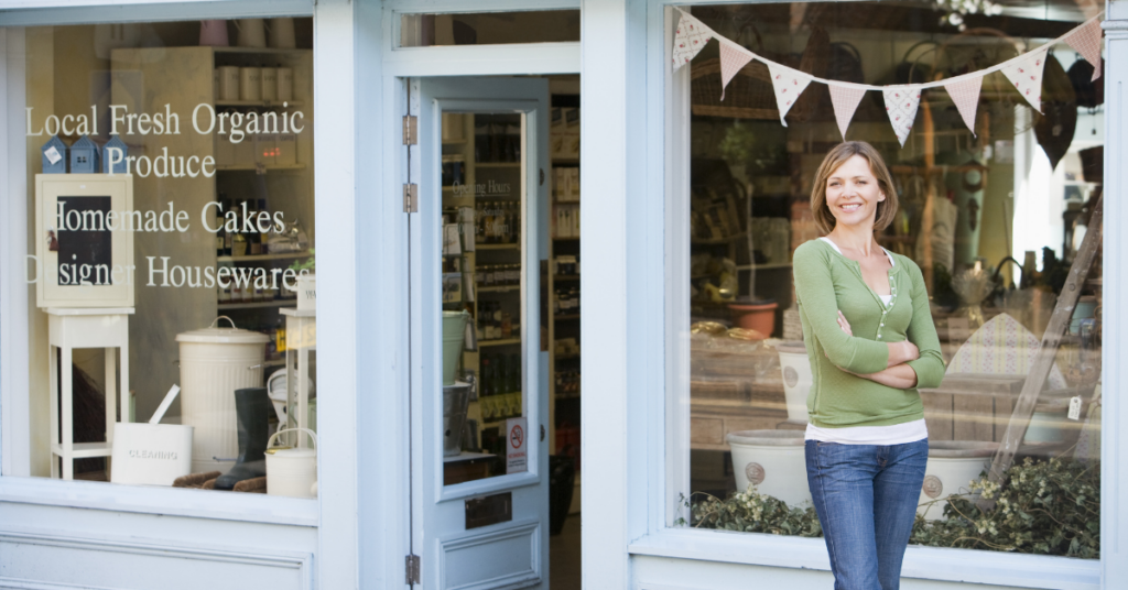 woman outside store front